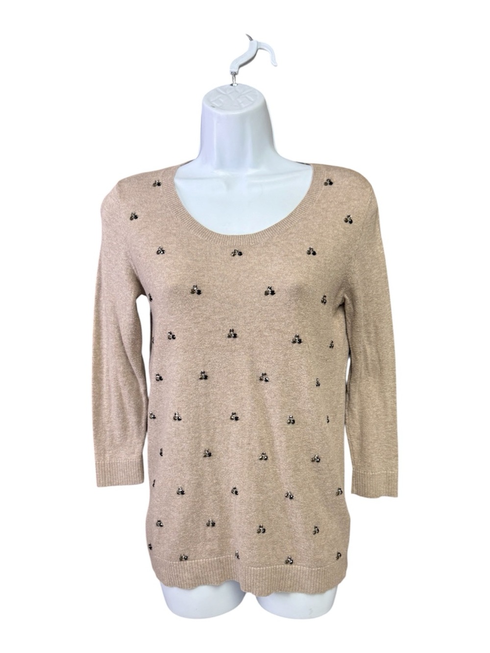 GAP Beige Scoop-Neck Sweater with Black Bead Accents size XS